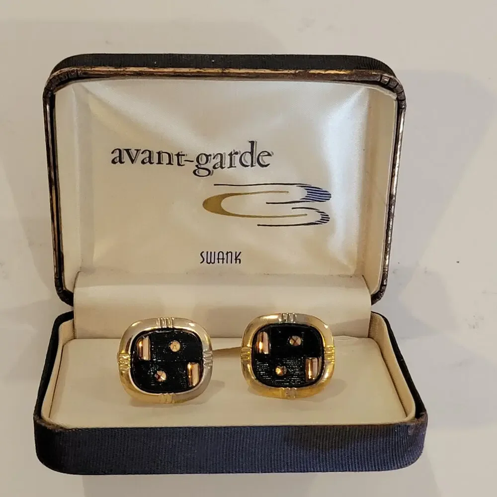 Vintage Swank cufflinks gold tone with black textured design